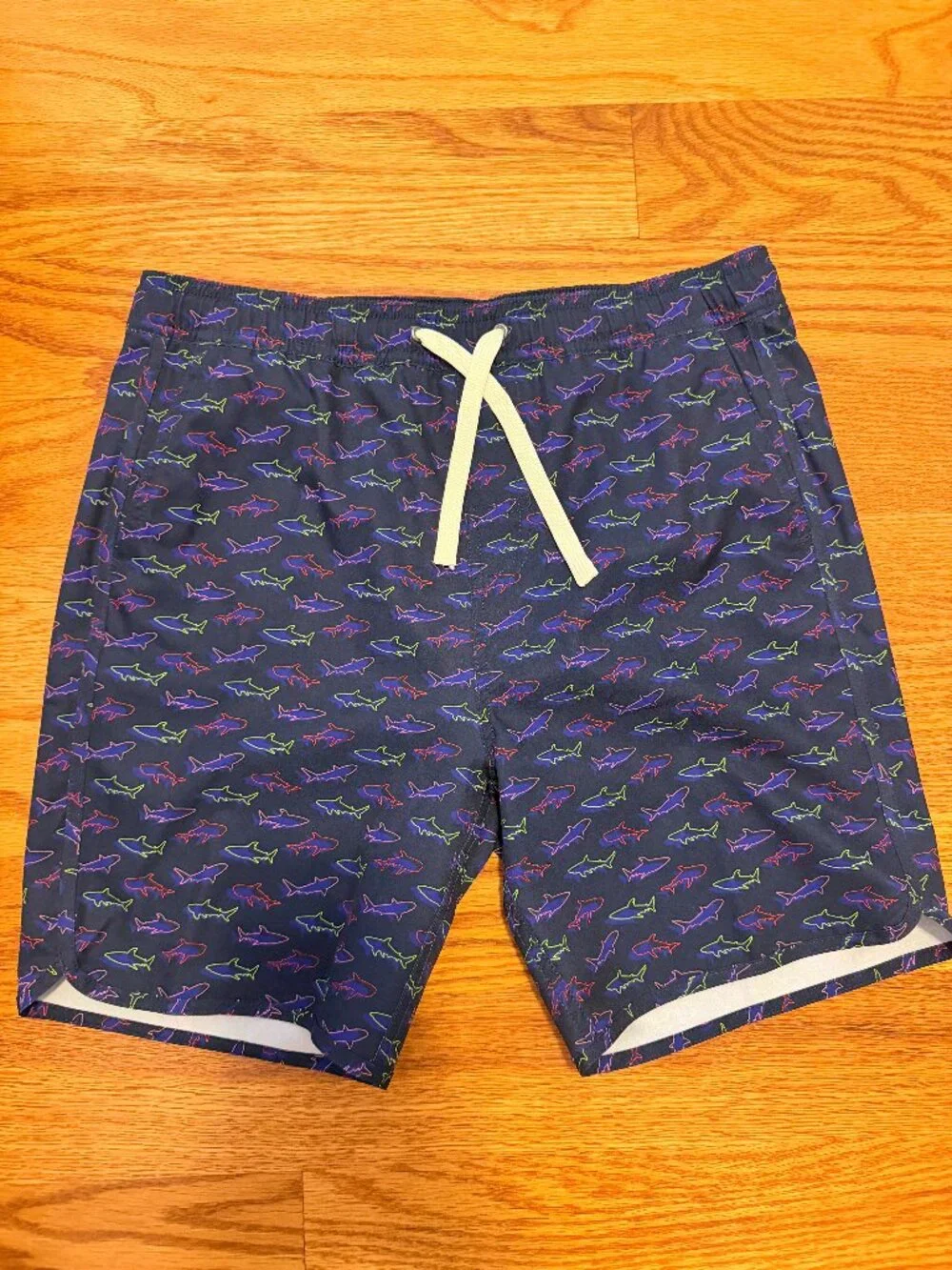 Fair Harbor Boys XL 11/12 Swim Trunks Anti-Chafe Boxer Liner Neon Sharks  EUC